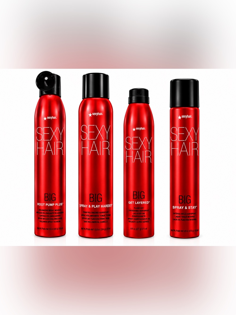 Sexy Hair Big Styling Set Root Pump Spray & Play Get Layered Spray & Stay 4Pc